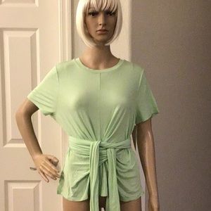 ALFANI Wrap Front Short Sleeve Crewneck Top sz  LP